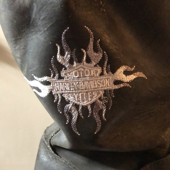 HARLEY DAVIDSON MENS LEATHER MOTORCYCLE BOOTS WITH EMBROIDERED LOGO SIZE 10.5 main image 7